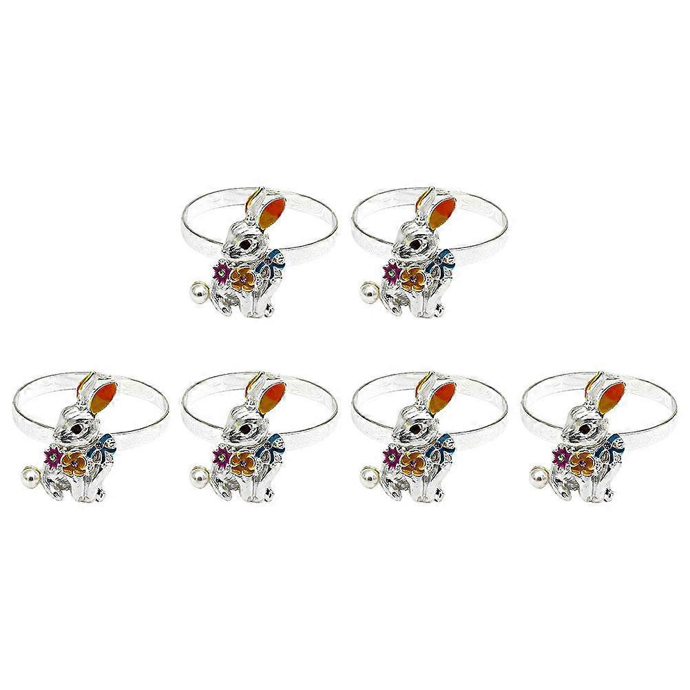 Easter Bunny Napkin Rings Set of 6, Table Decorations for Spring Dinner and Holiday Parties