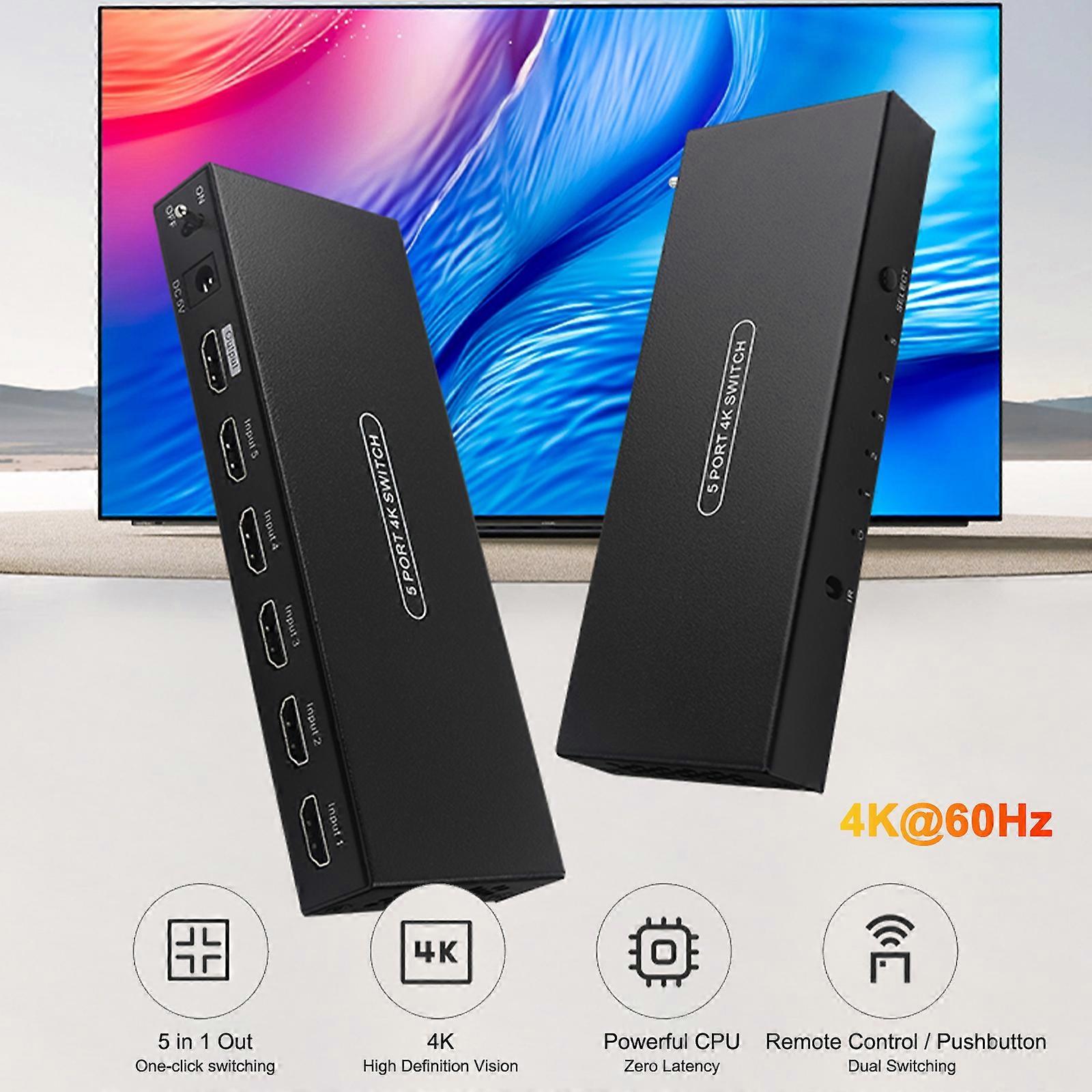 High-Definition Multimedia Interface Switch 5 in 1 Out Switcher Box High-Definition Multimedia Interface2.0 Support 4K@60Hz HDR