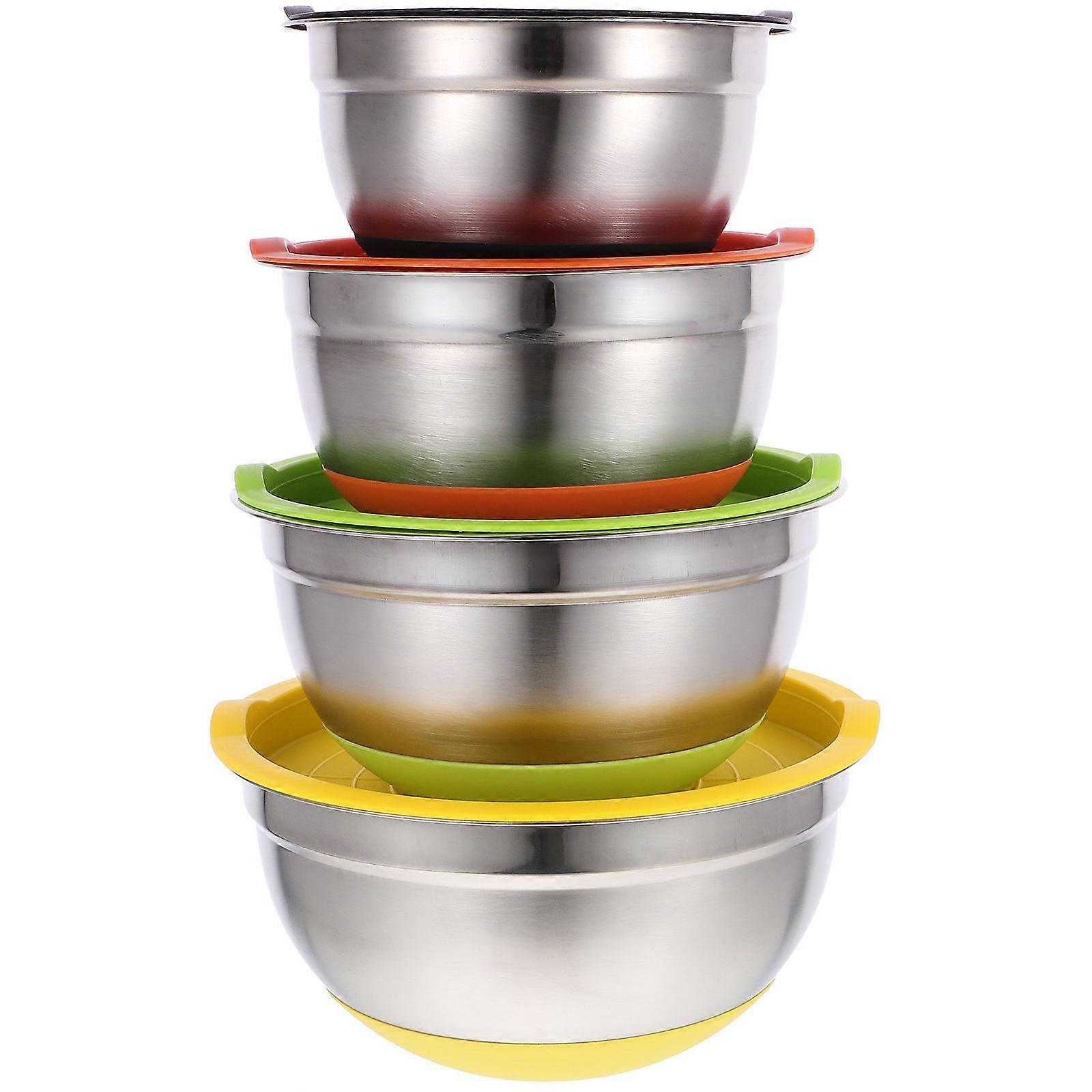 Stainless Steel Salad Bowl with Silicone Bottom for Kitchen Use Great for Fruit Salad Snack Dessert 4pcs Mixed Color