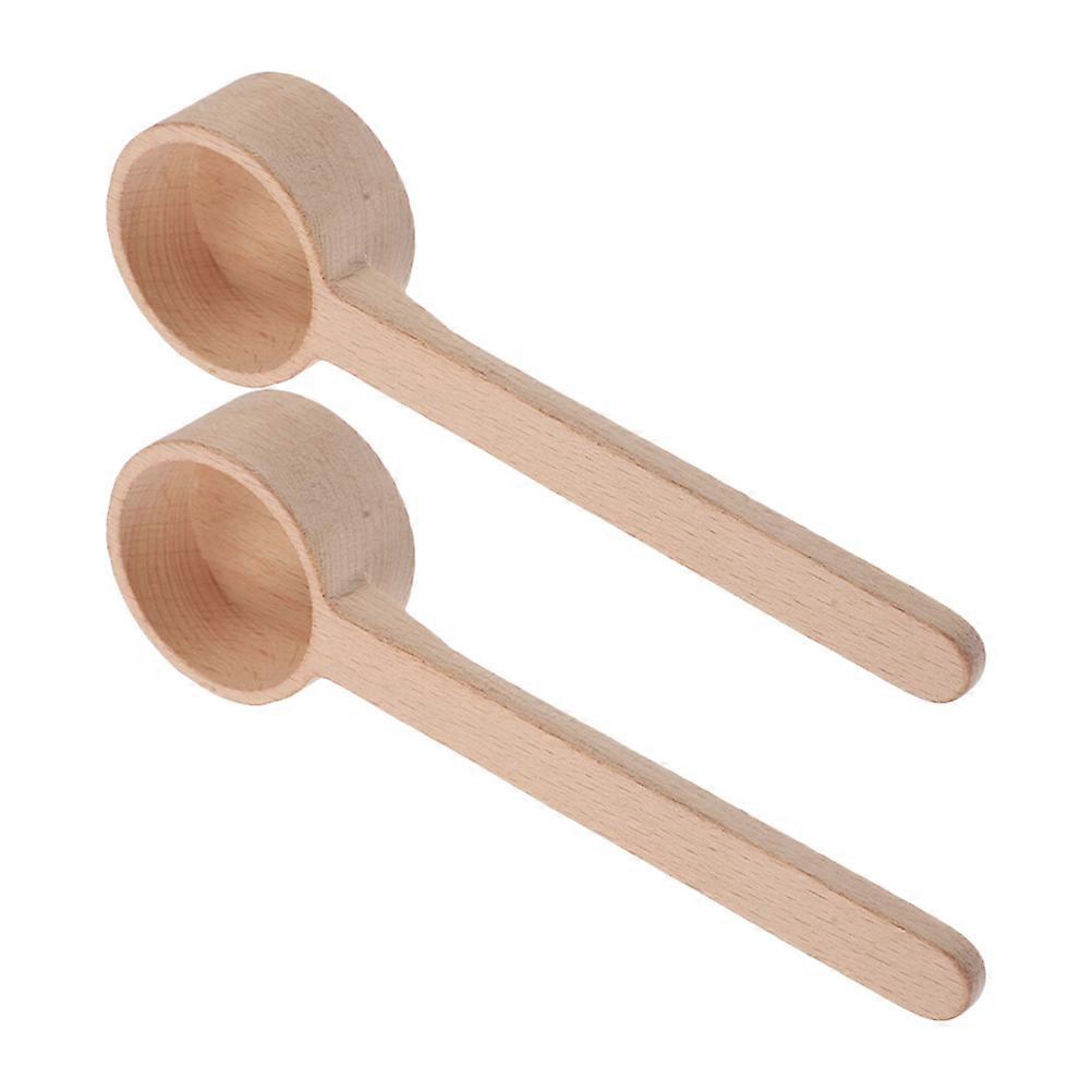 Wooden Long Handle Spoons Set of 2 Lightweight Multi Use Serving Scoops for Kitchen, Tea, Salt & Measuring Ideal for Home,