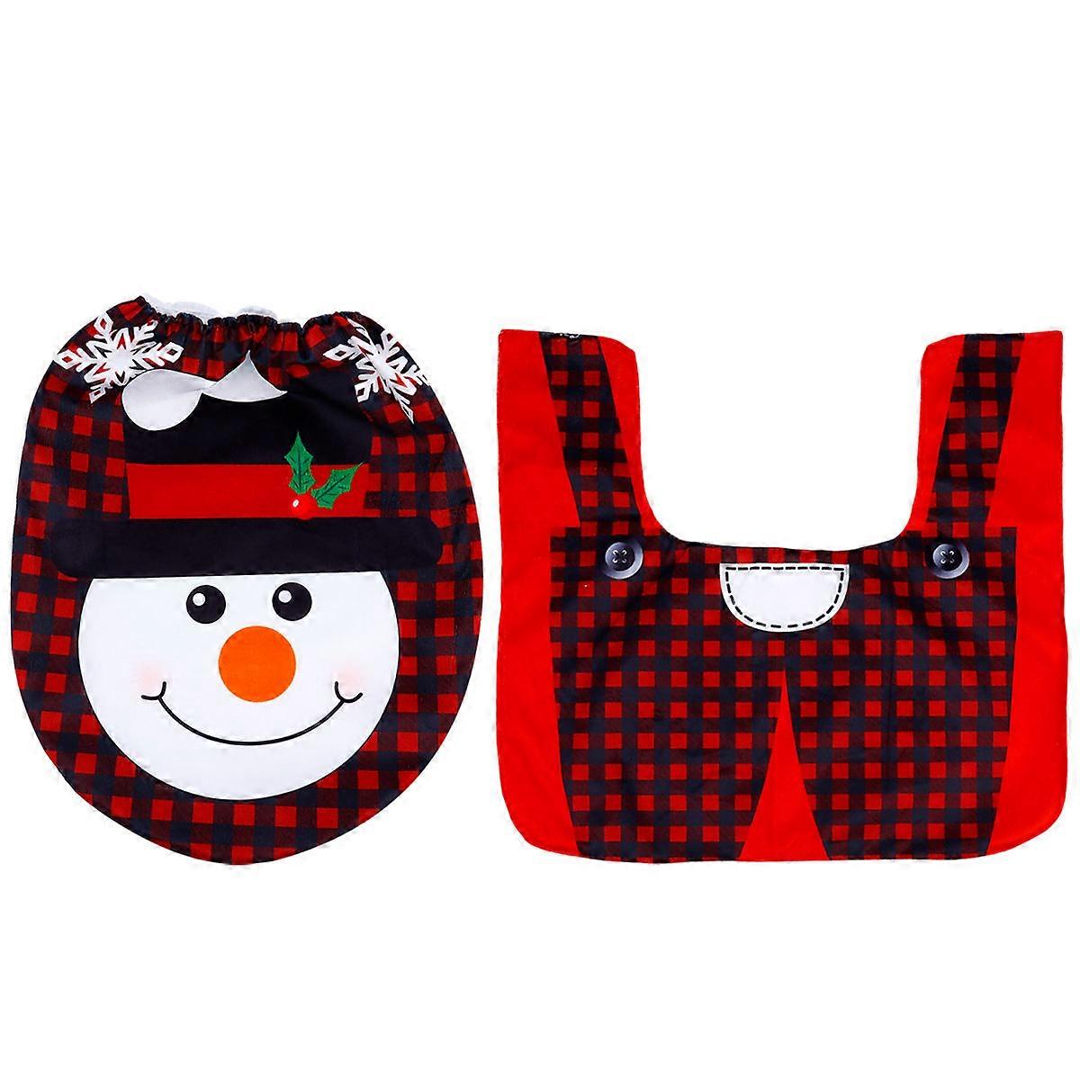 Christmas Toilet Cover Set Bathroom Decoration Red Rectangular Nonwovens 1Set
