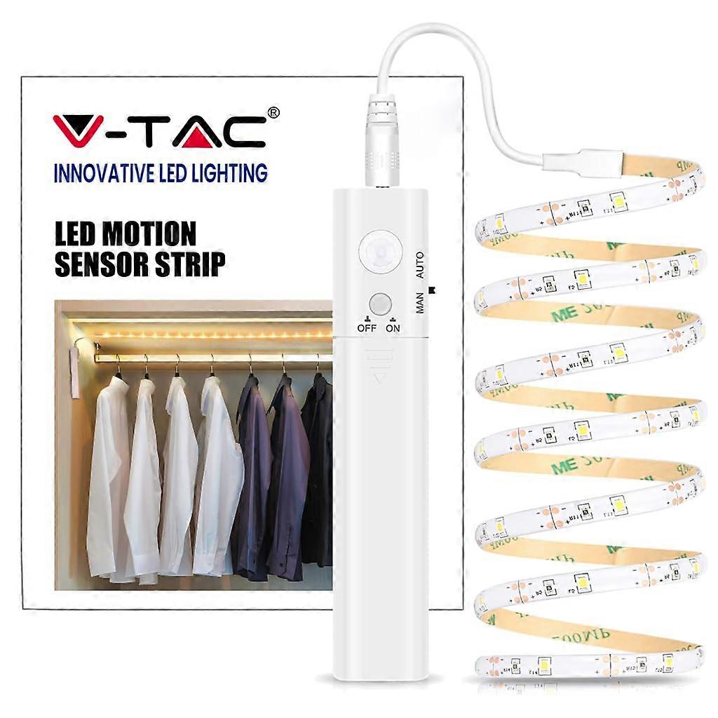VT-8082 Warm White LED Strip Complete Set with Motion Sensor and 6V Battery Box, 1m Length, Indoor Lighting Solution
