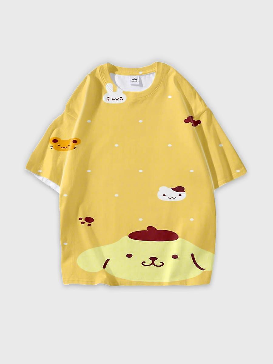 T-shirt round neck Cartoon Pattern loose short sleeve D2104