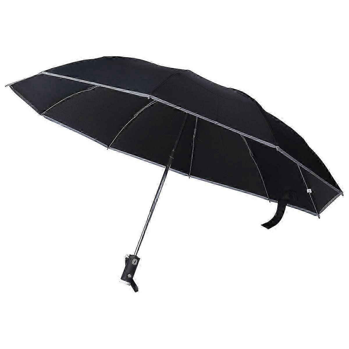 Automatic Reverse Umbrella Inverted Reflective Folding LED Light Safe Night Windproof Frame for Men