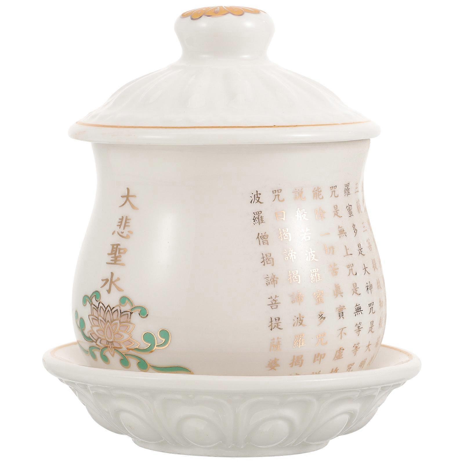 Keramisk Buddha Tilbedelse Vannkopp 2 stk Hellig Offerkopp Dekorasjon For Tempel