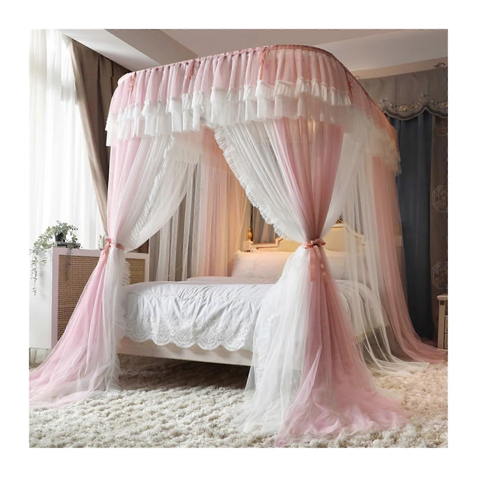 Canopy with mosquito net for 2m bed, dustproof bed curtain, Ushaped bracket (Style 2, 200x220x210 cm)