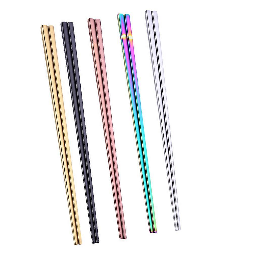 Square Stainless Steel Chopsticks 5 Pairs For Beginners Assorted Color Rustproof Eating Cutlery