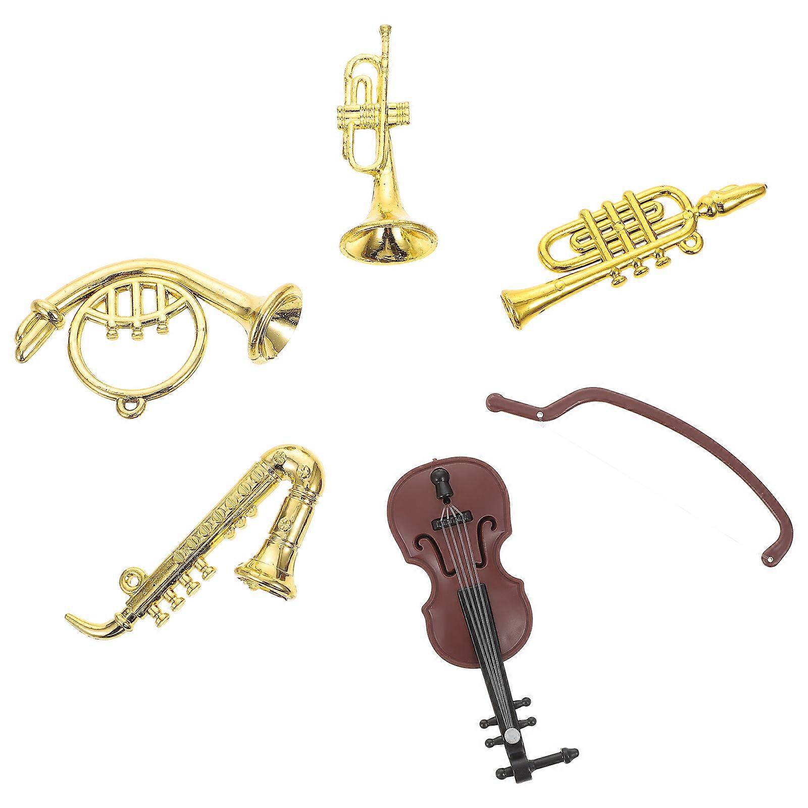 Miniature Violin Ornament Dollhouse Musical Instrument Model Home Decoration Rustic Design Assorted Color 1 Set