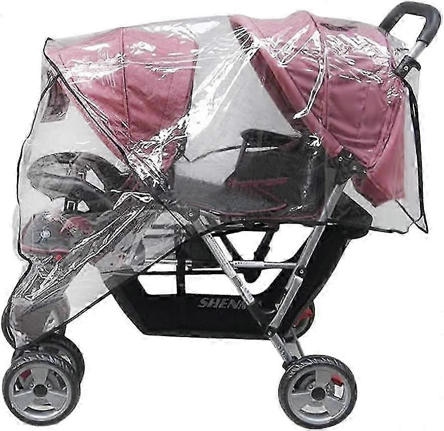 A Waterproof, Windproof, and Dustproof Universal Rain Cover for Front and Rear Twin Strollers, a Raincoat for a Double Tandem Pushchair Pram.