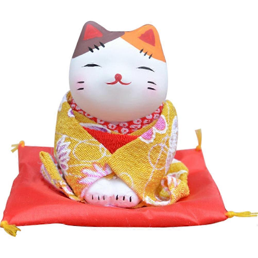 Kimono Cat Statue for Home Decor Multi Plaster and Silk Material 7.8 Inches