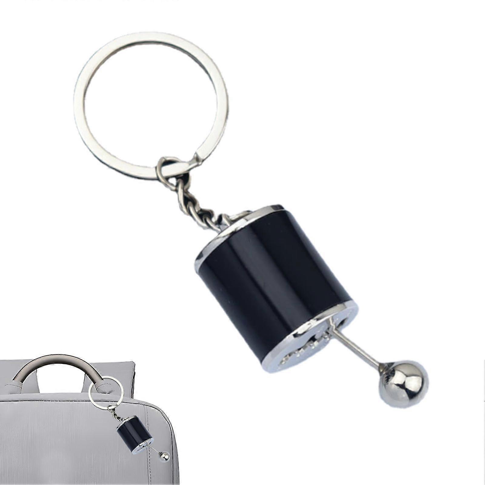 Gear Shift Fidget Toy Key Chain, 6 Speed Manual Transmission Design, Solid Black Keyring with Sound Stick Shift Feature