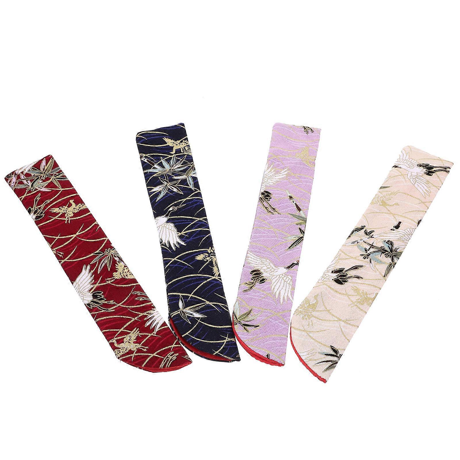 Vintage Folding Hand Fan Pouch 4PCS Portable Handheld Fan Bag with Elegant Floral Design, Durable Silk Cloth, Lightweight & Convenient for Daily Use