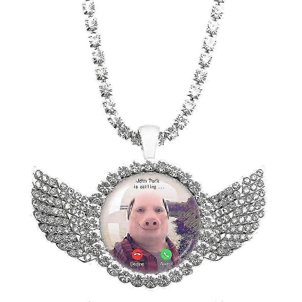 John Pork is Calling Answer Call Phone Funny Pig Lover Graphic The moonNecklace