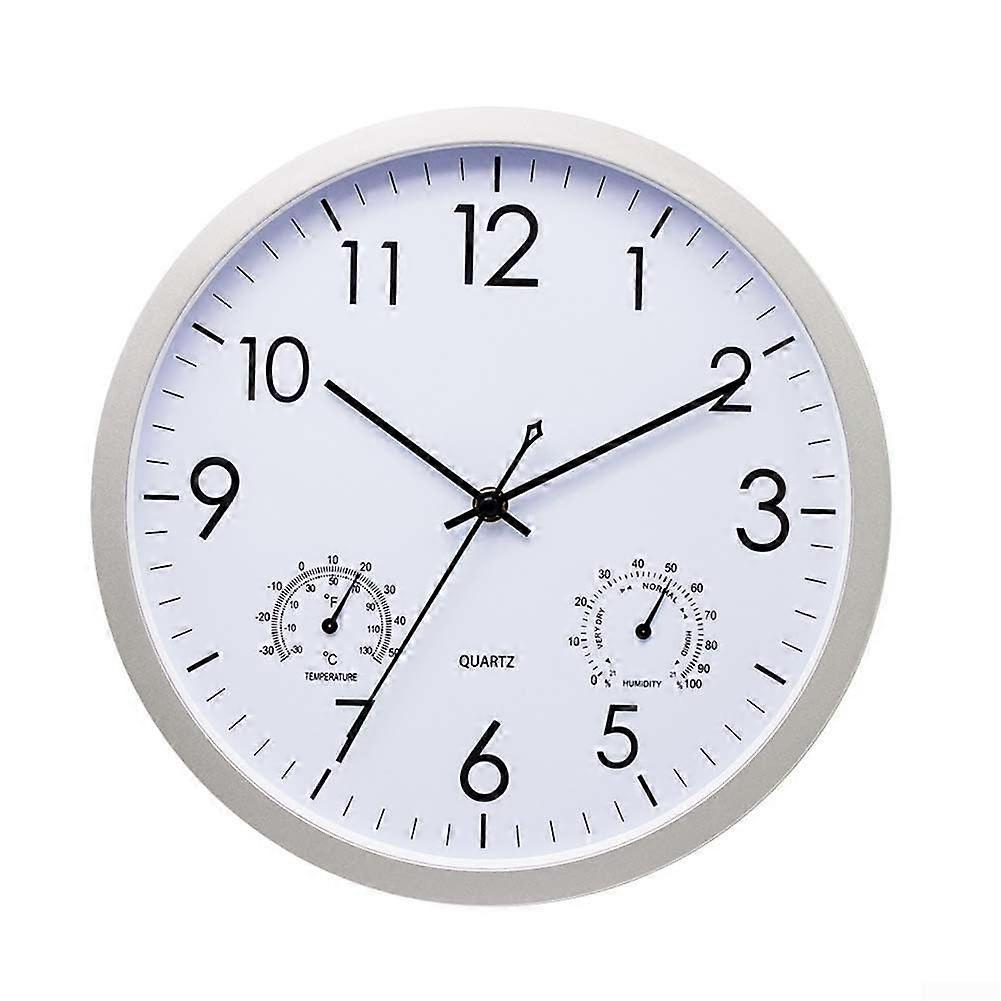Silent Sweep Wall Clock With Thermometer And Hygrometer, 30 Cm Diameter, Quartz Movement, Time And Climate Monitoring