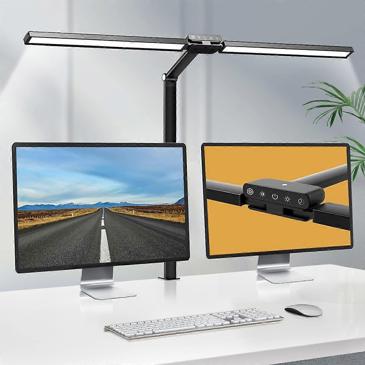 LED Desk Lamp For Office 24W Dual-Head Clamp-On Monitor Light 5 Color Modes And 5 Dimmable Eye-Care Rigid Compatible