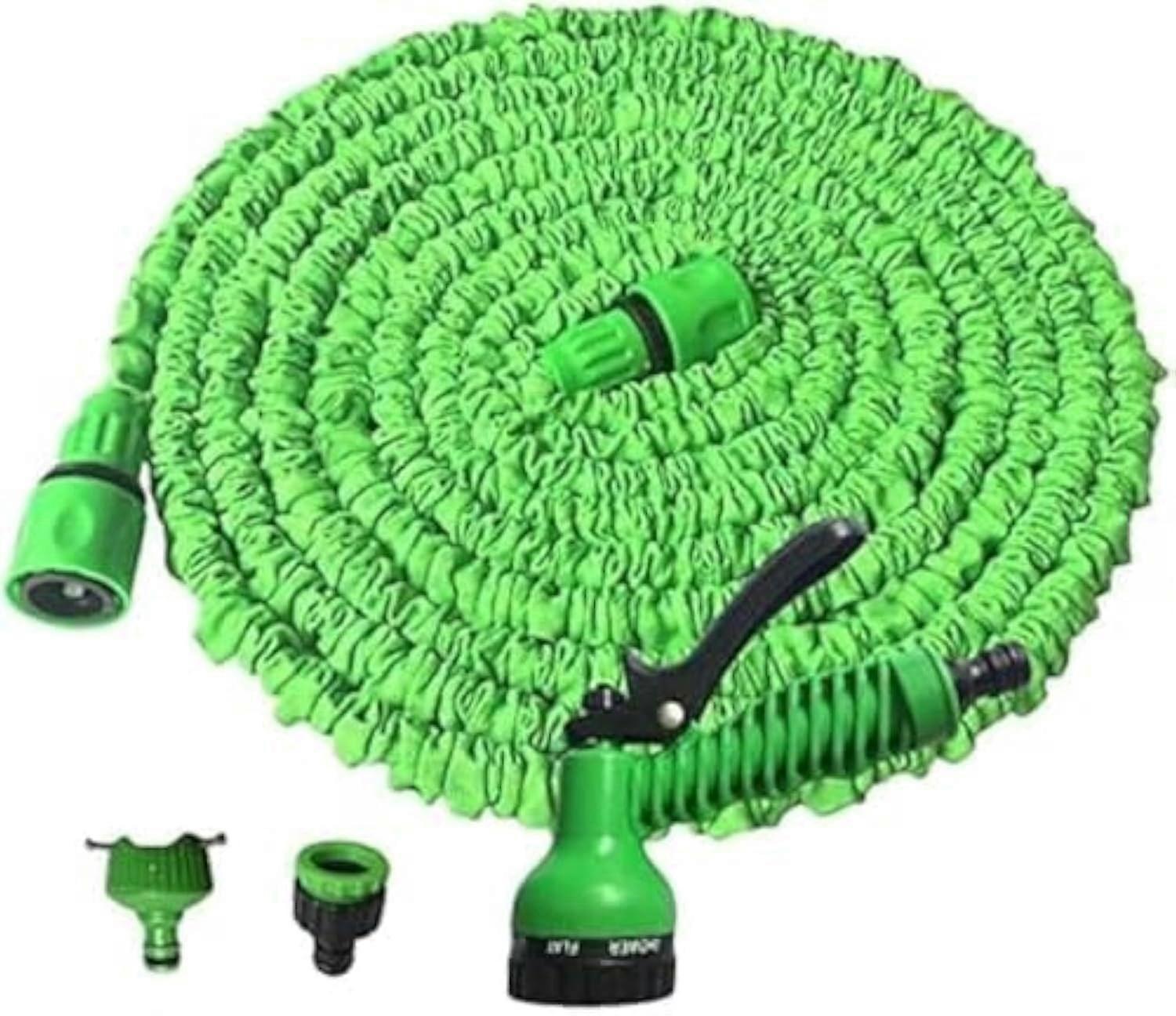 Expandable Garden Hose No Kinks Metal Fittings Lightweight 15m Green  Spray Nozzle. Suitable For Pressure Washers