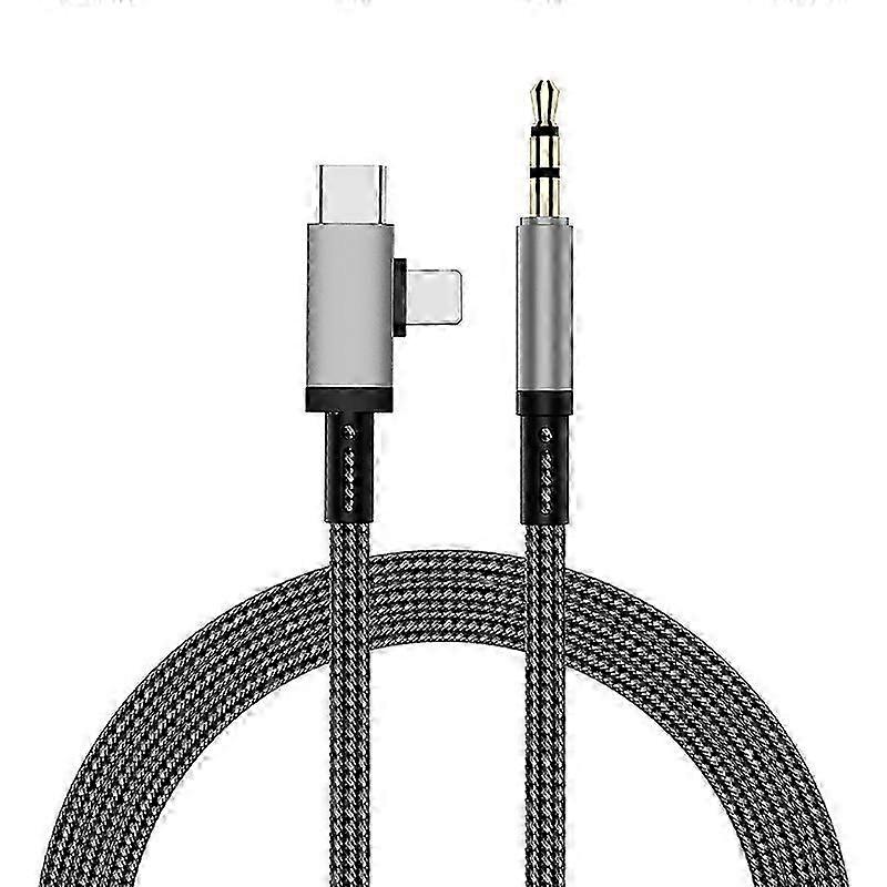 2 in 1 USB-C to 3.5mm AUX Audio Adapter Cable for Car - 8 Pin Type C to Aux 1m