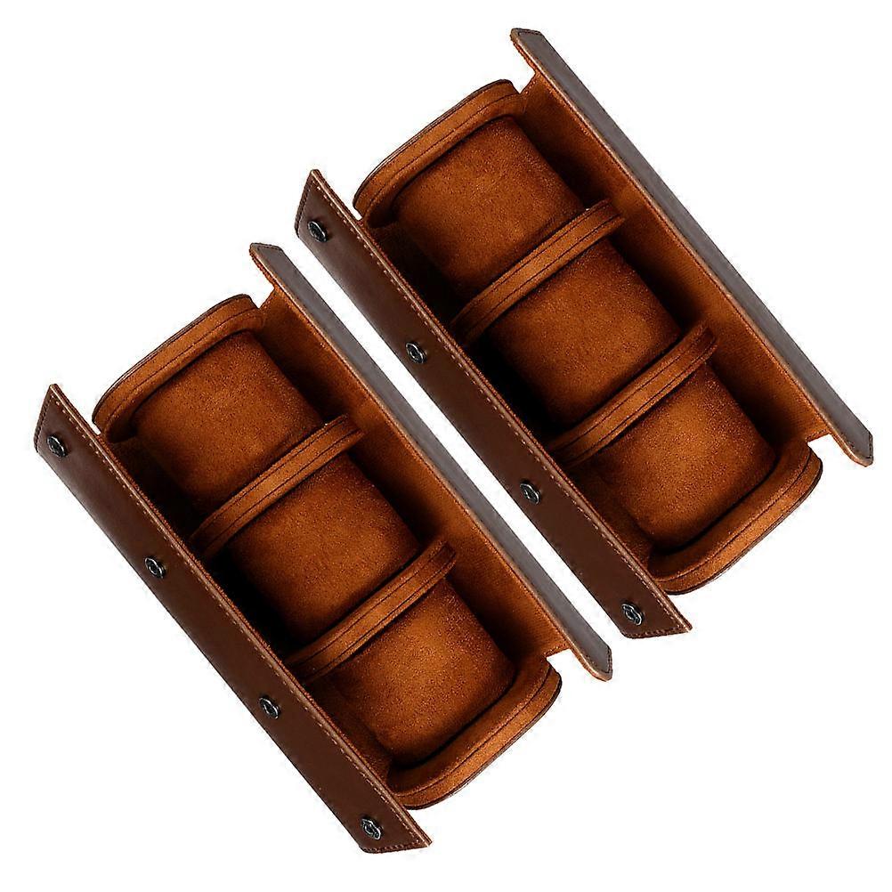 Portable Watch Case 2Pcs Rectangular Brown Protective Lining for Adults