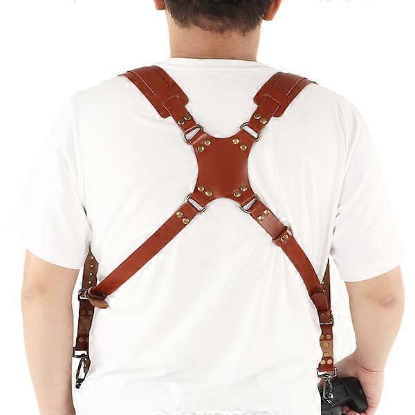 Camera strap, made of leather, suitable for digital cameras and DSLRs, double-strap design for comfort and safety