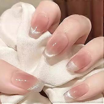 Medium Glitter False Nails Coffin French Press on Nails Nude Gradient Nails Tips