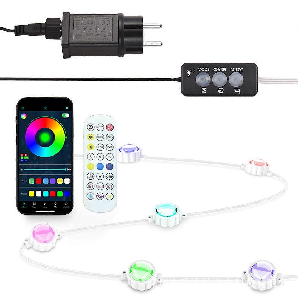 98FT RGB Outdoor LED String Lights, BT Control, IP67 Waterproof