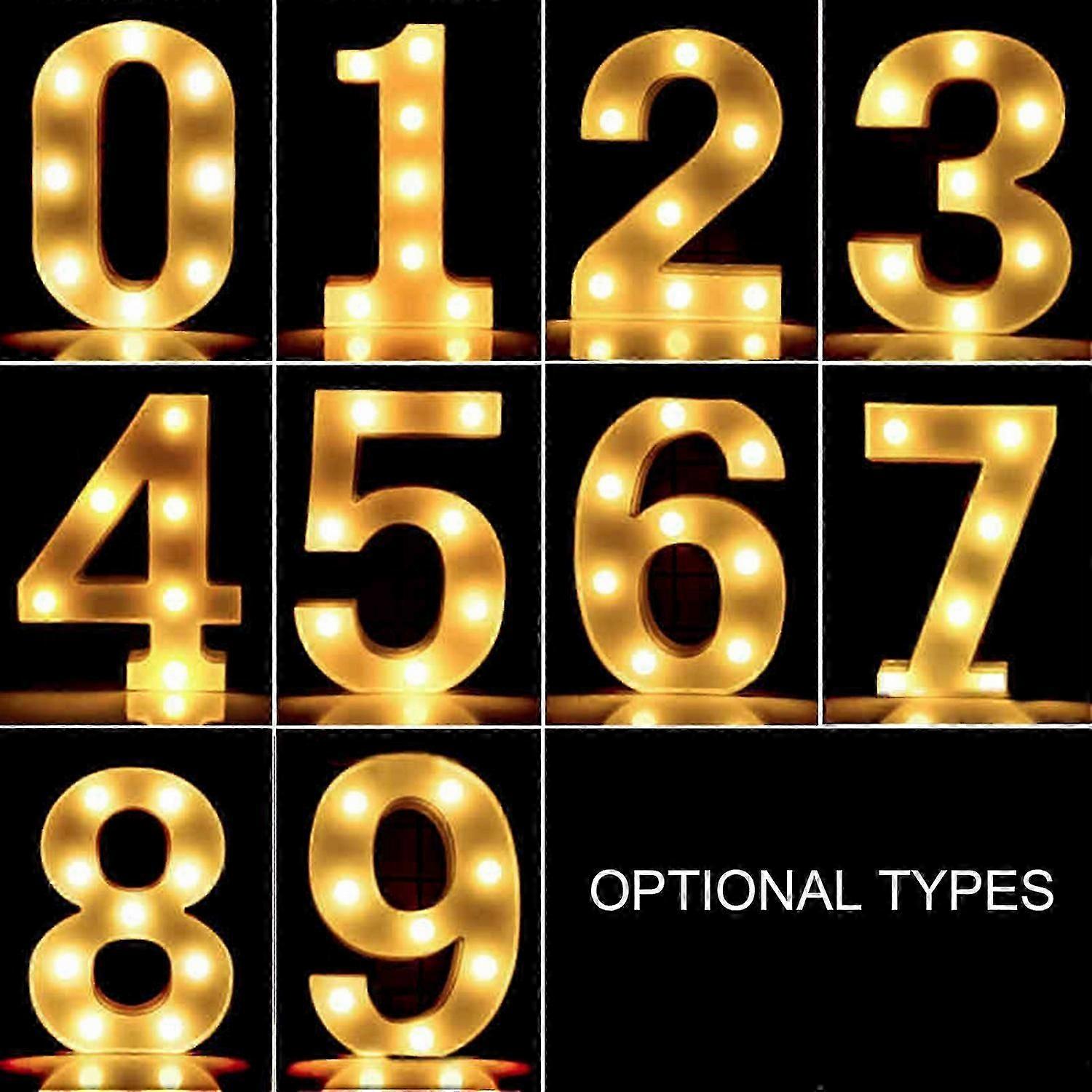 LEDs Numbers Light Standing Sign with Bulbs Night Lamp Warm White Constant Bright Light Effect 2 * A