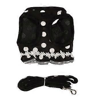 Dog Harness Leash Cute Stylish Polka Dot Pet Vest Traction Rope Set for Walking Training Outdoor Black XL