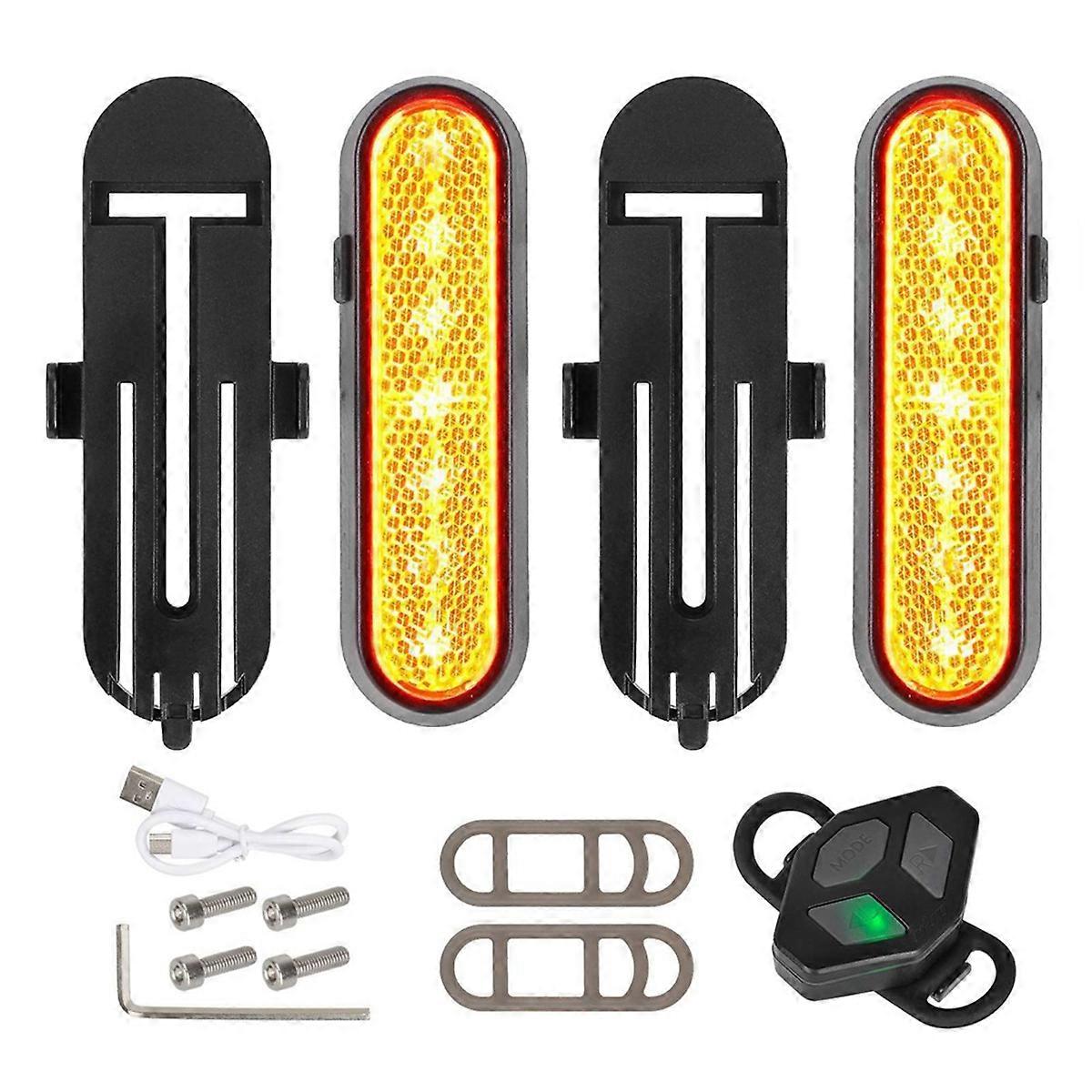 Turn Signal Light USB Charging Warning Light for Electric Scooter/E-Bike Wireless Remote Control Safety Light Yellow