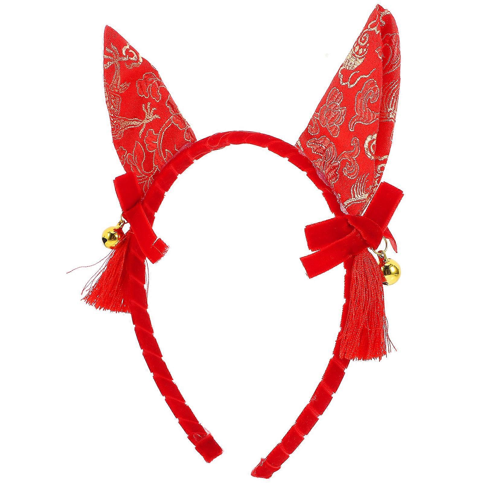 Cute Fox Ears Headband with Bell Decoration for Kids Party and Holiday Fun in Red Color Polyester Material Fits Various Head Sizes