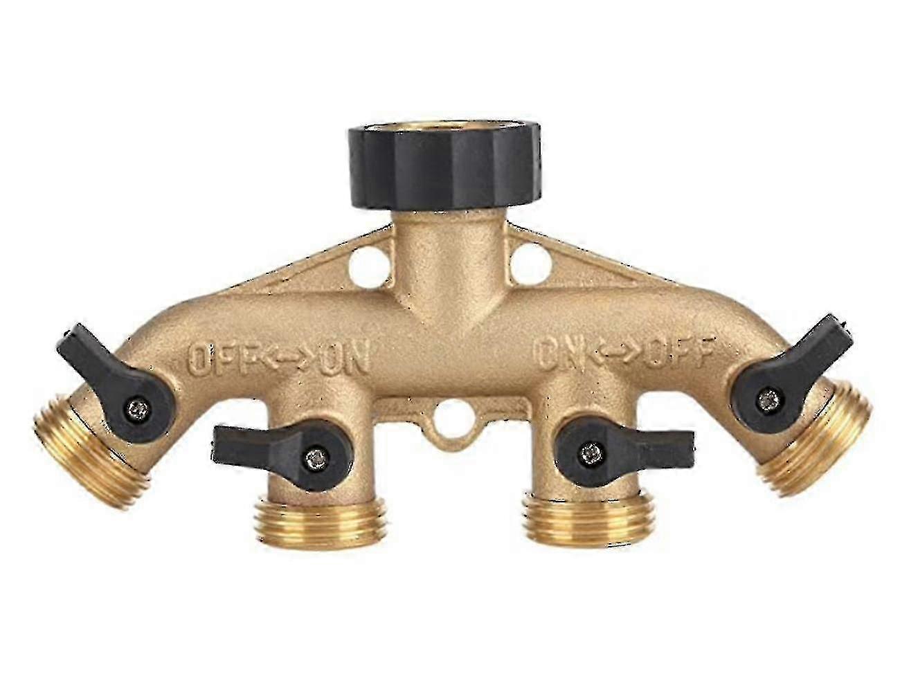Brass tap splitter for garden hose with 4 outlets
