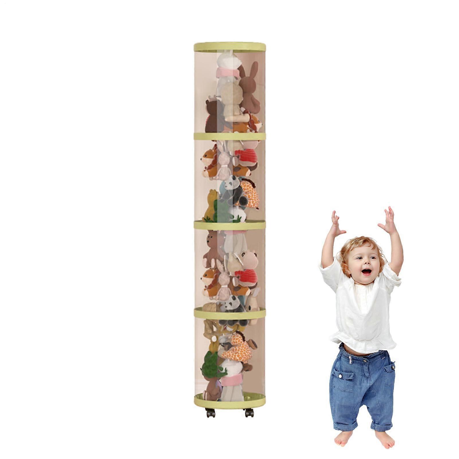 Stuffed Animal Storage Tube Plush Toy Organizer Aesthetic Clear Vertical Bucket Basket Shelf Green FourLayer Wheels