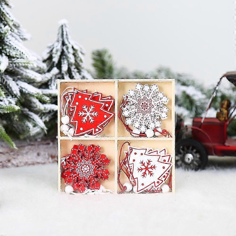 12 Pack Double Layer Wooden Christmas Tree Ornaments with Advent Calendar Decoration Pendants