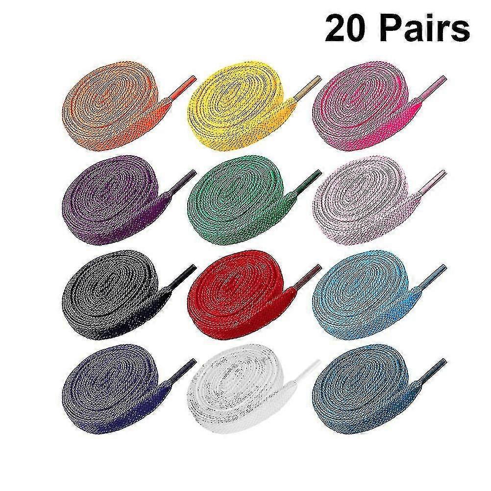 20pc Paires Remplacement Chaussures plates Lacets Chaussures colorées Lacets Cordes Pour Chaussures de Sport Baskets Patins