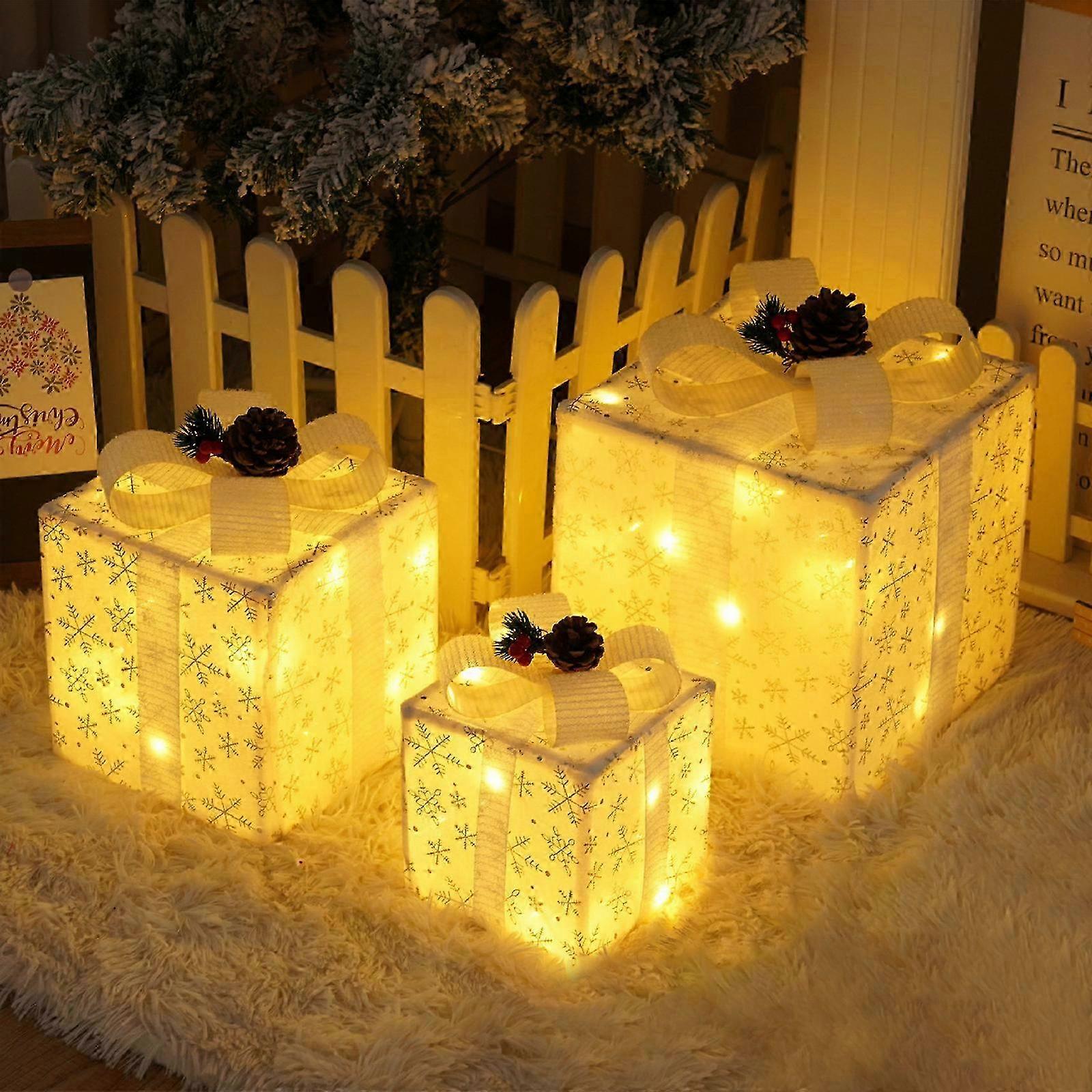 Ensemble de 3 pièces de décorations de Noël en pomme de pin, de lumières chaudes et de boîte de flocon de neige 2025