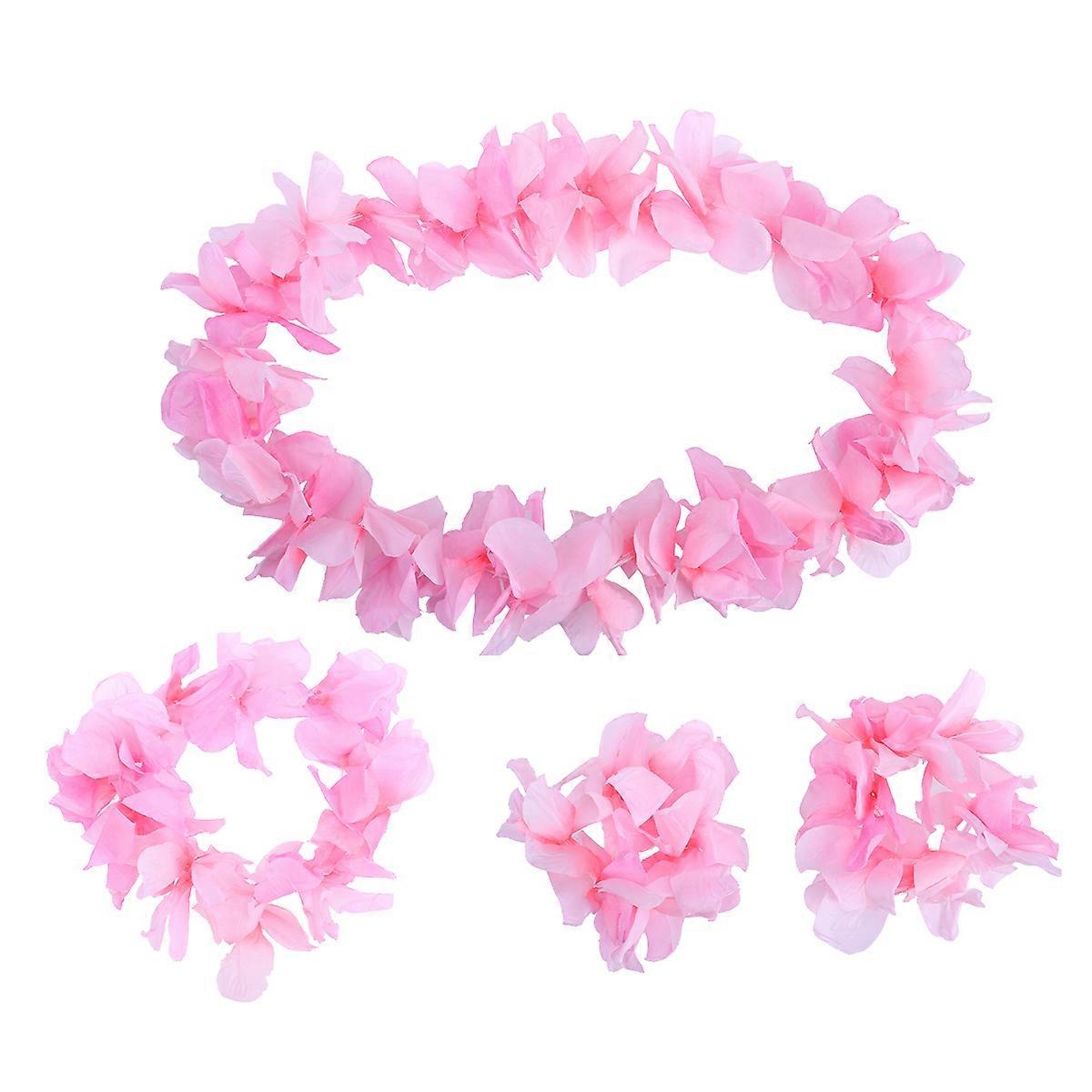 Spring Wreath Ruffled Hawaiian Flower Necklace Set for Party Wear 4Pcs