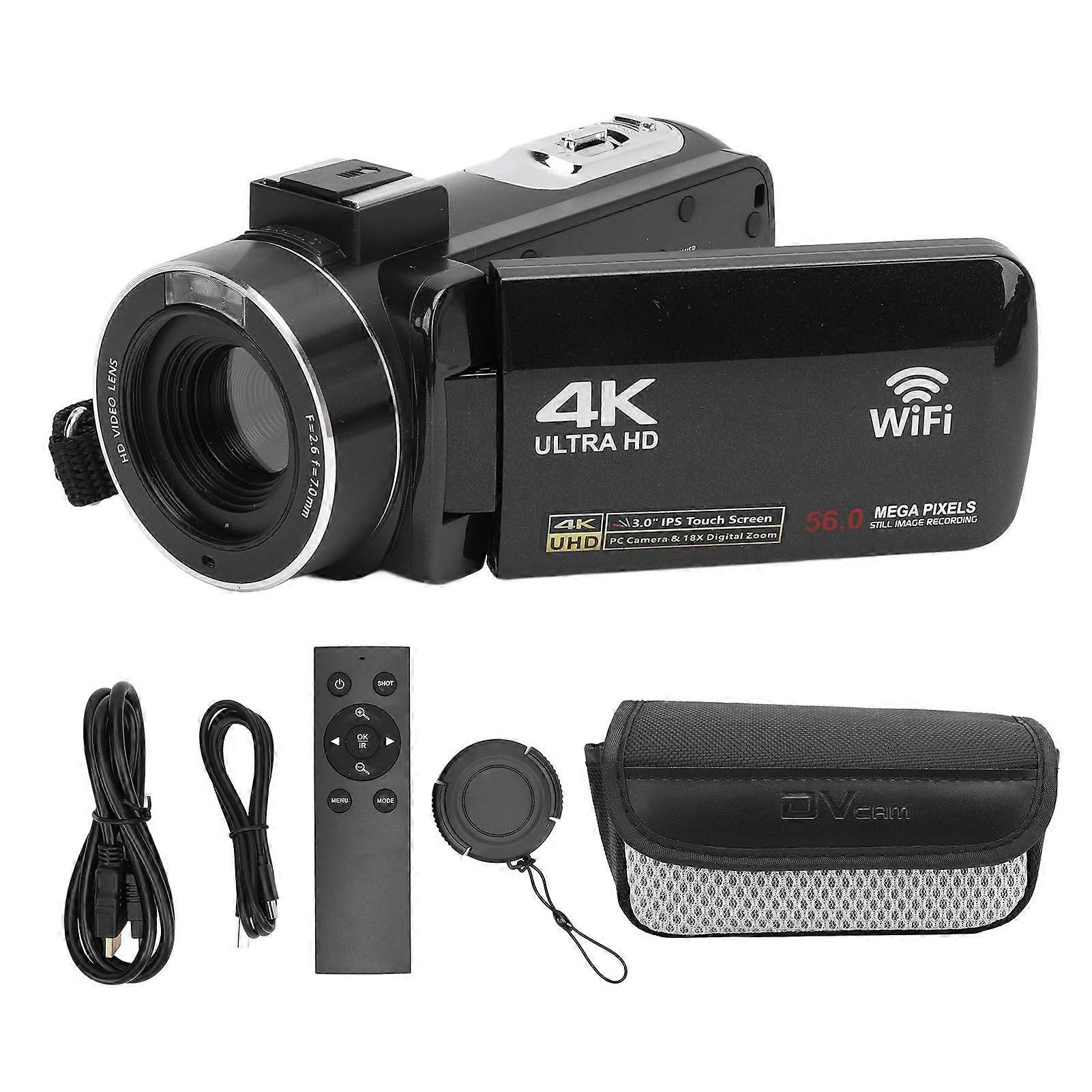 Video Camera Camcorder 4K 56MP HD 18X Digital Zoom 3 Inch Rotation Touchscreen Wireless Digital Video Recorder with Remote for Travel Vlogging