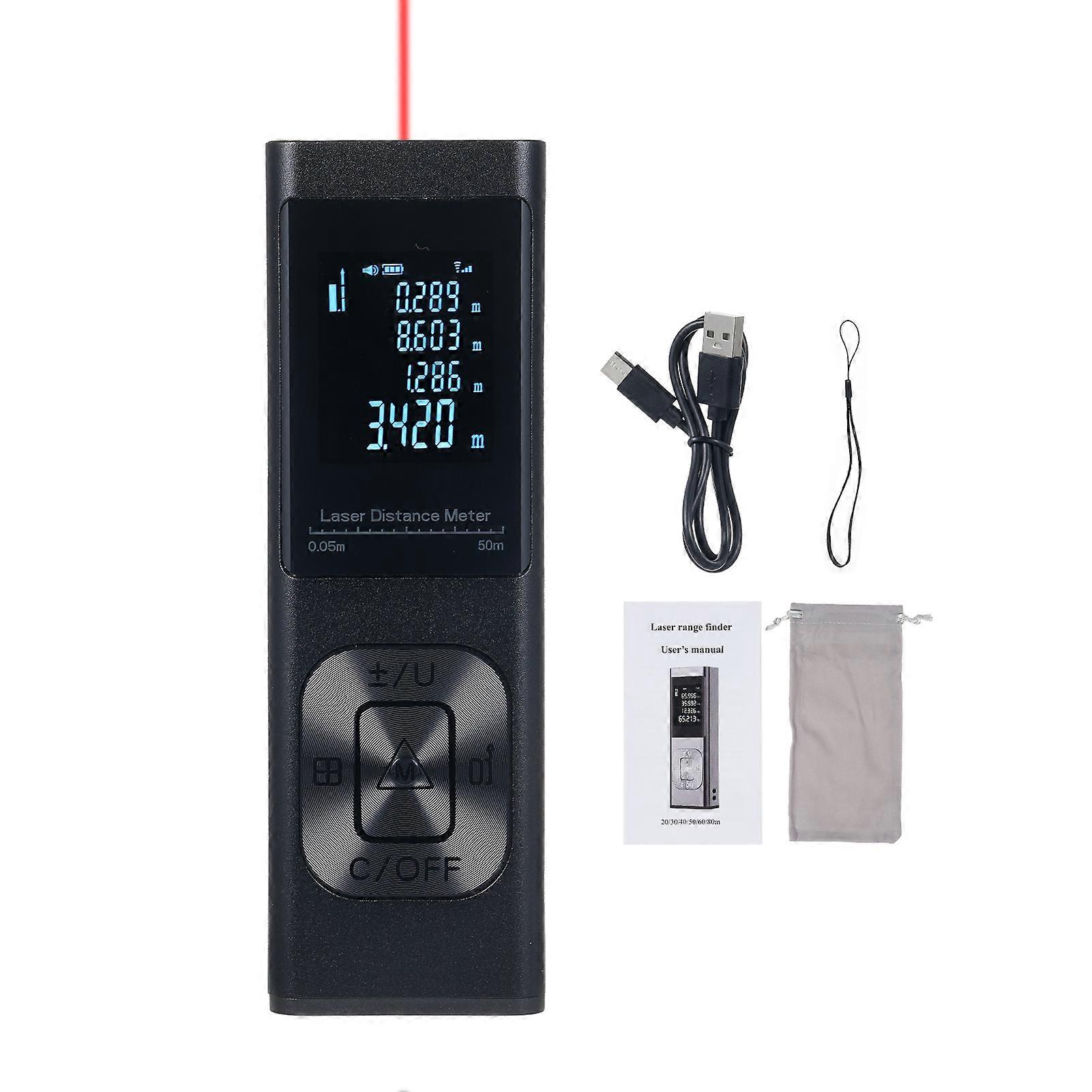 High-Precision Portable Laser Measure 50m Range Black 10.2x3.3x2cm