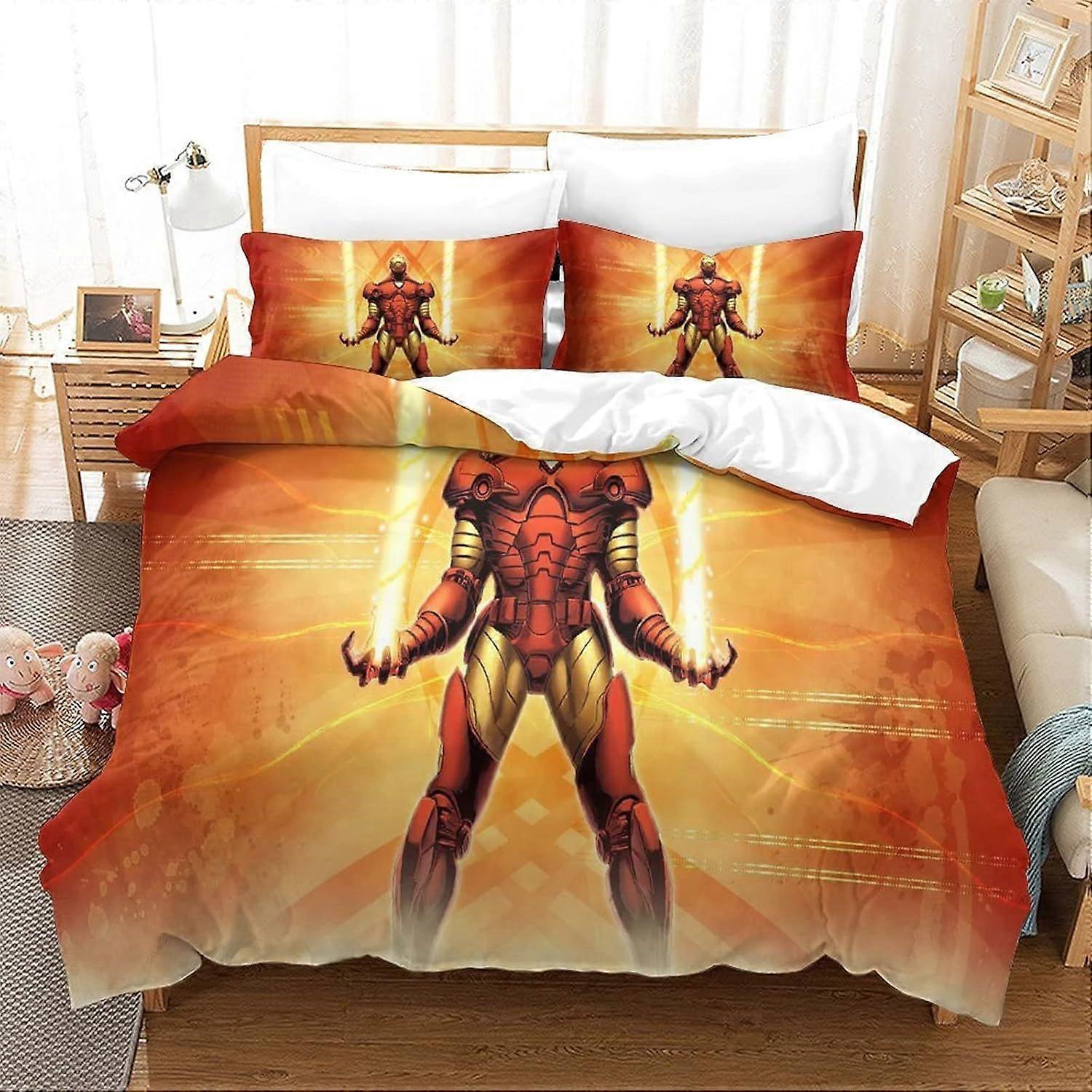 Bedding Double Bed Set Iron Man Printed Double Size Bedding Sets Super Soft Microfiber Duvet Covers with Zipper with Pillowcases Hypoallergenic 140x20