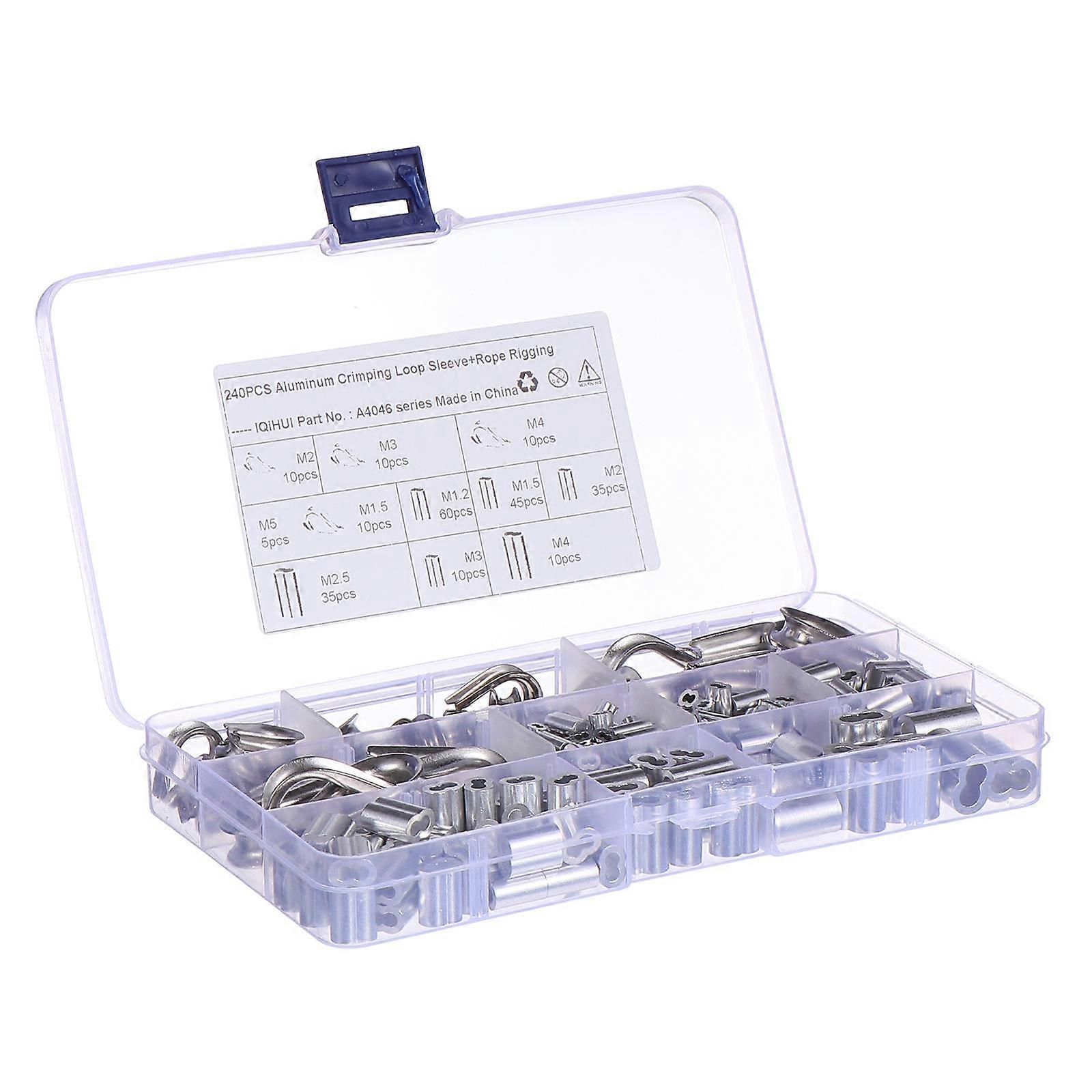 Steel Wire Rope Loop Crimp Sleeves Double Barrel 240Pcs Stainless Set