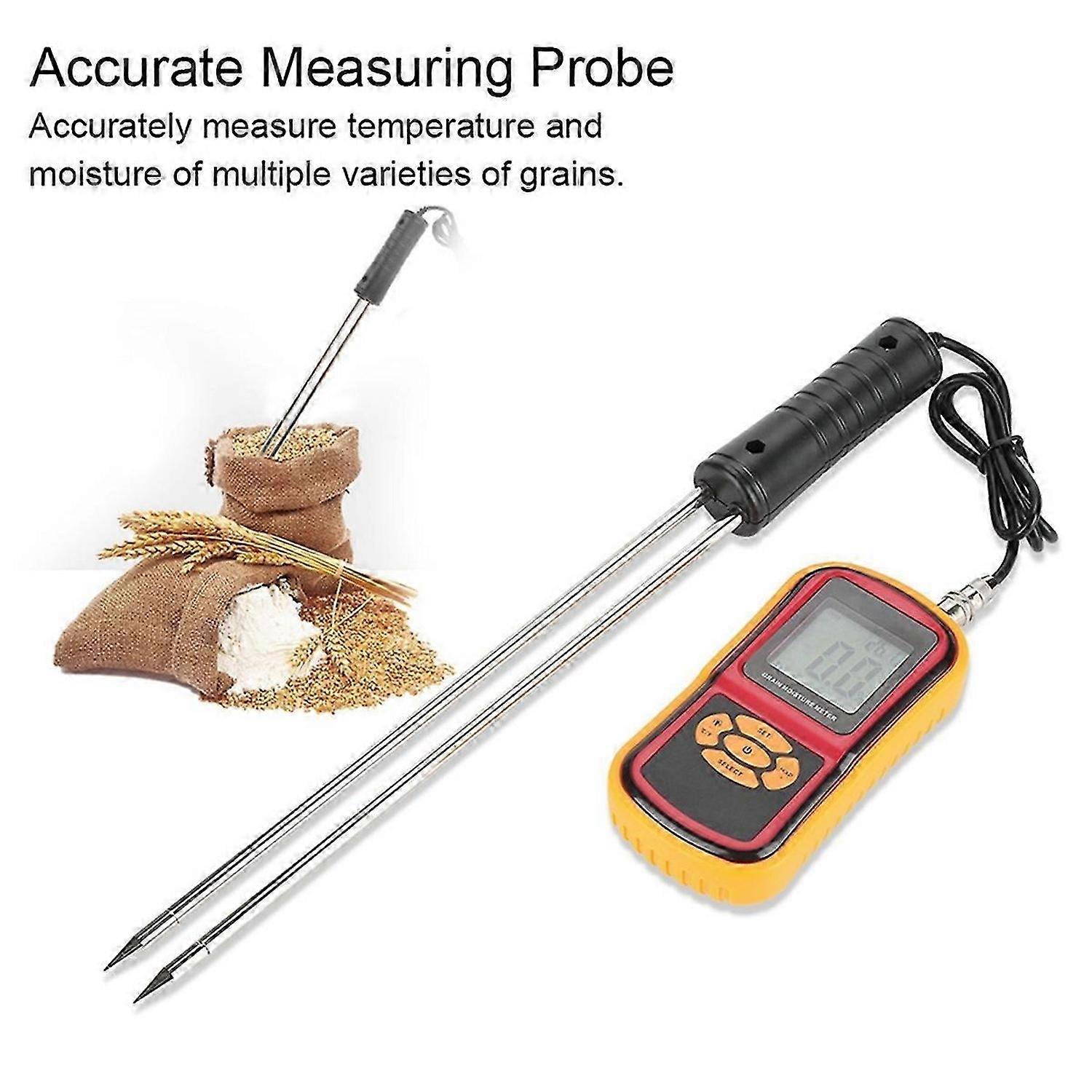 GM640 Moisture Meter Portable Digital LCD Grain Moisture Temperature Meter for Wheat Rice Corn Bean
