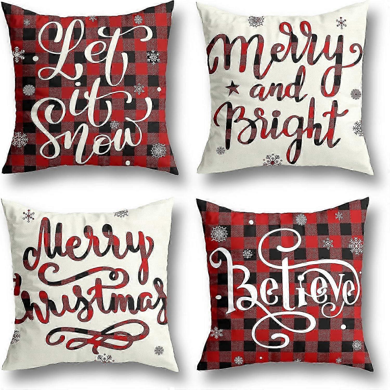 Christmas Decorative Christmas Pillow Case 18x18 inch 4pc Set Farmer Buffalo Plaid Black and Red Throw Pillow Cover Winter Holiday Christmas Decorati