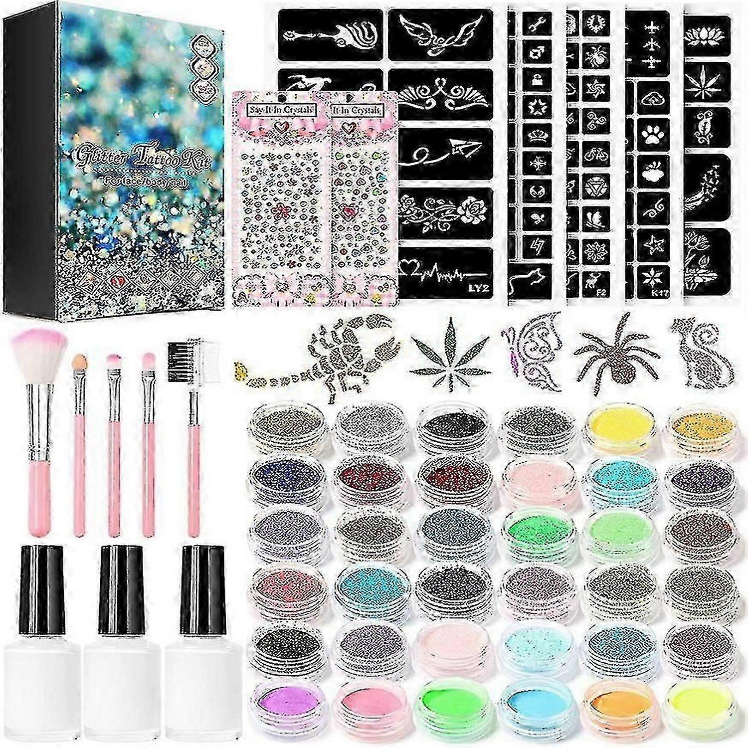 36 couleurs de tatouage paillet (poudre phosphorescente incluse), tatouage temporaire, impermable et non toxique, tatouage de courte dure pour les-TF