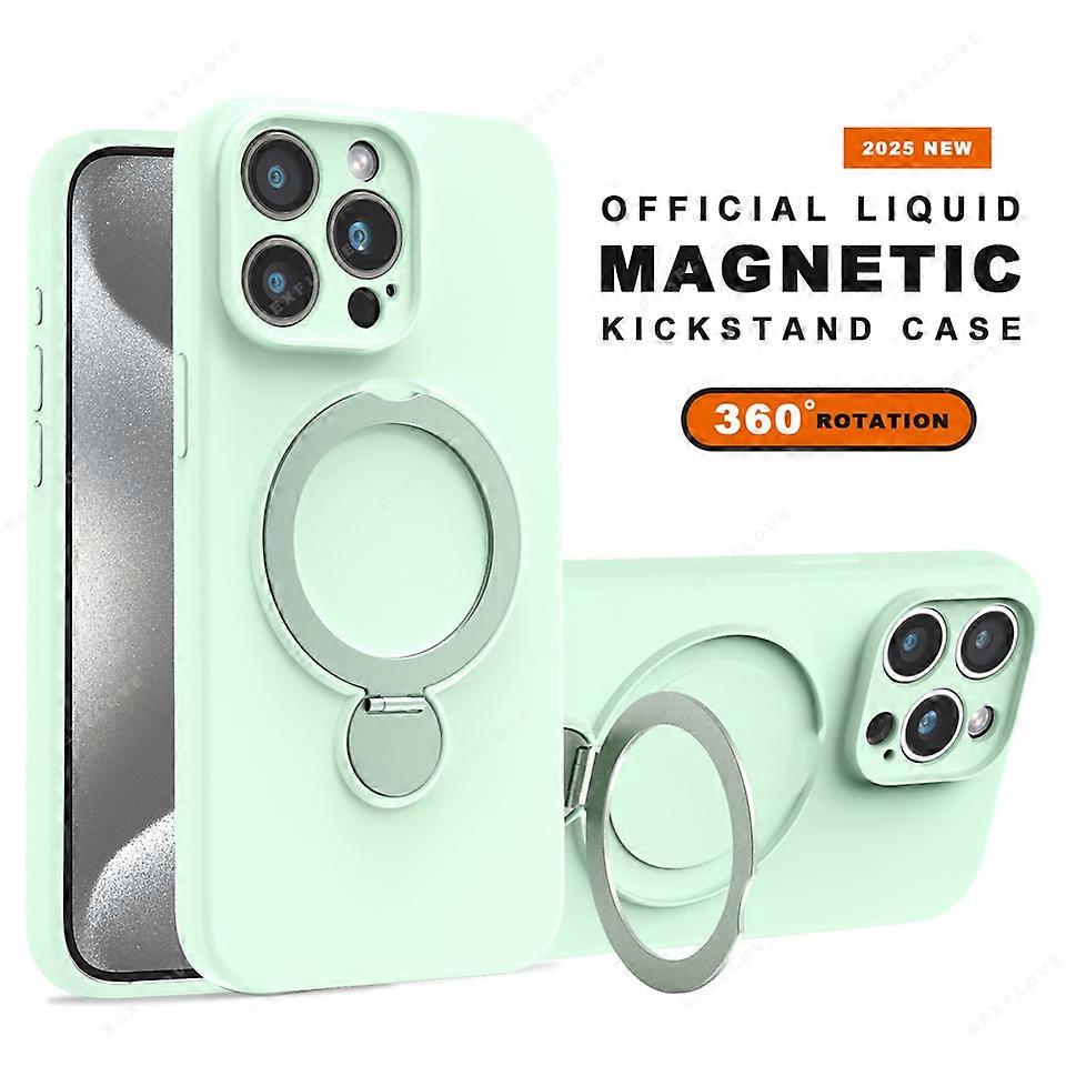 Magnetic Stand Phone Case For iPhone 14 15 16 13 Pro Max 16 Plus Magsafe Liquid Silicone Ring Holder Charge Protector Soft Cover