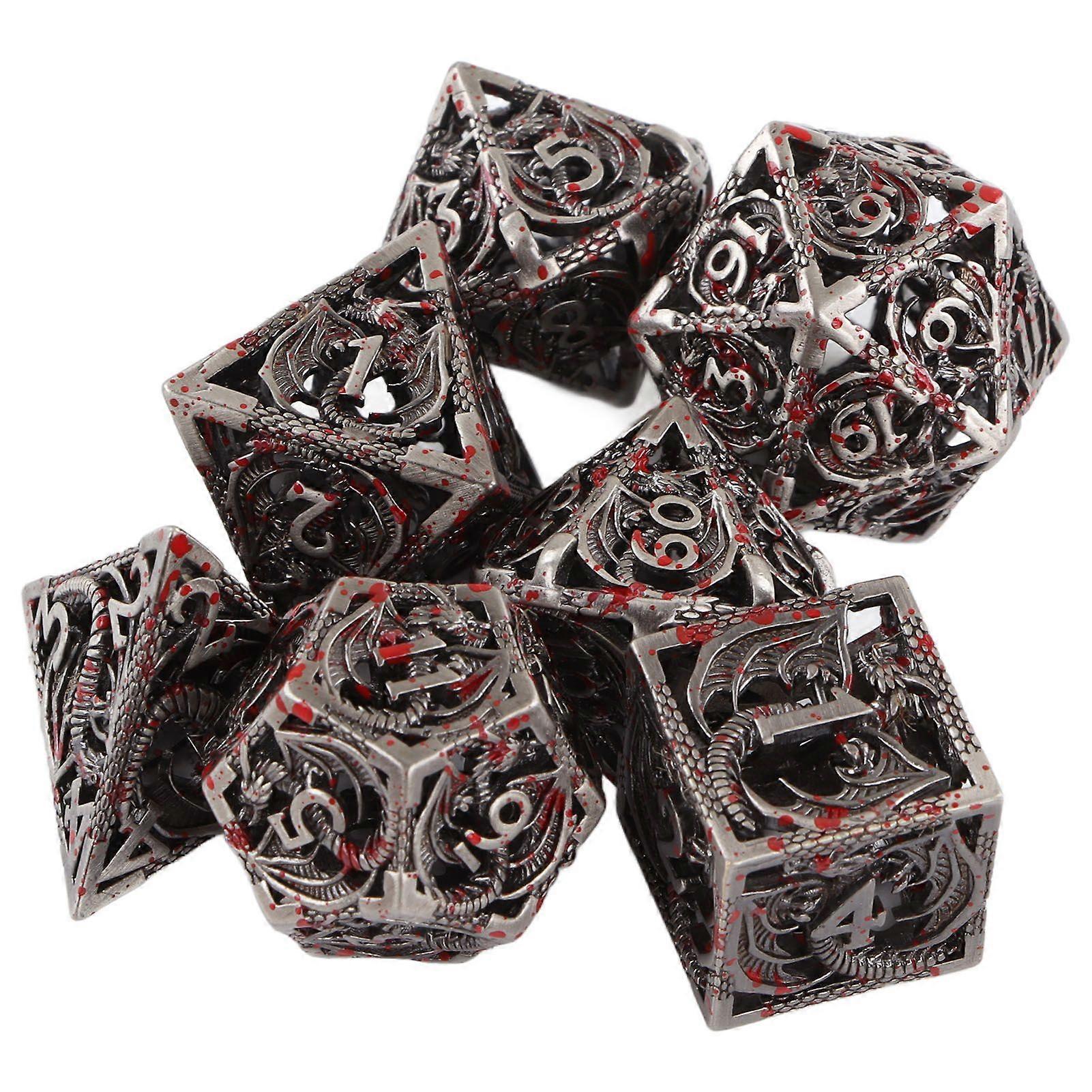 7pcs Hollow Metal Dice Set Adult Tabletop Game Bloodstain Pattern Polyhedral Dice for Role Playing Game
