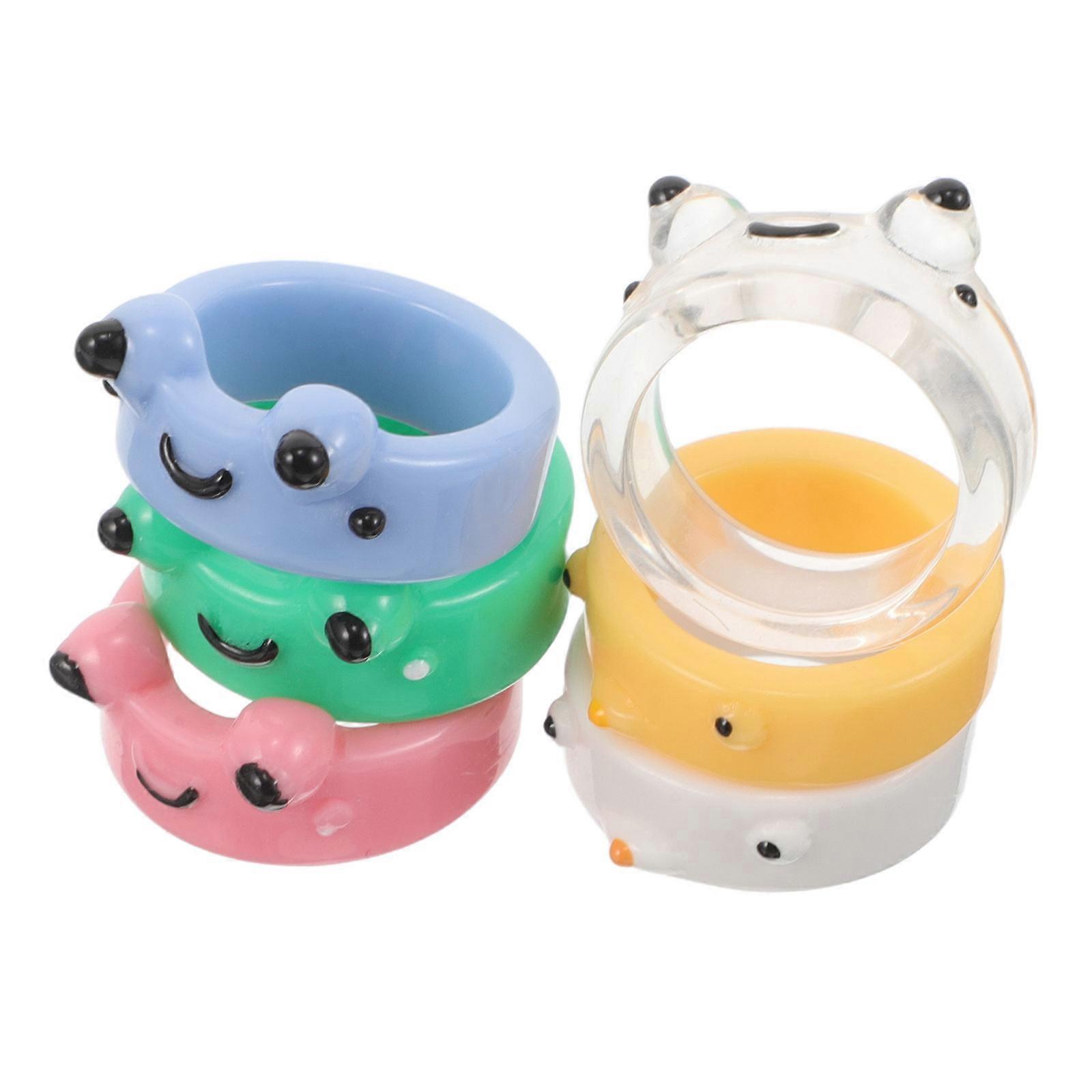 Assorted Color Frog Rings Resin Cute Finger Rings for Kids Use 12Pcs