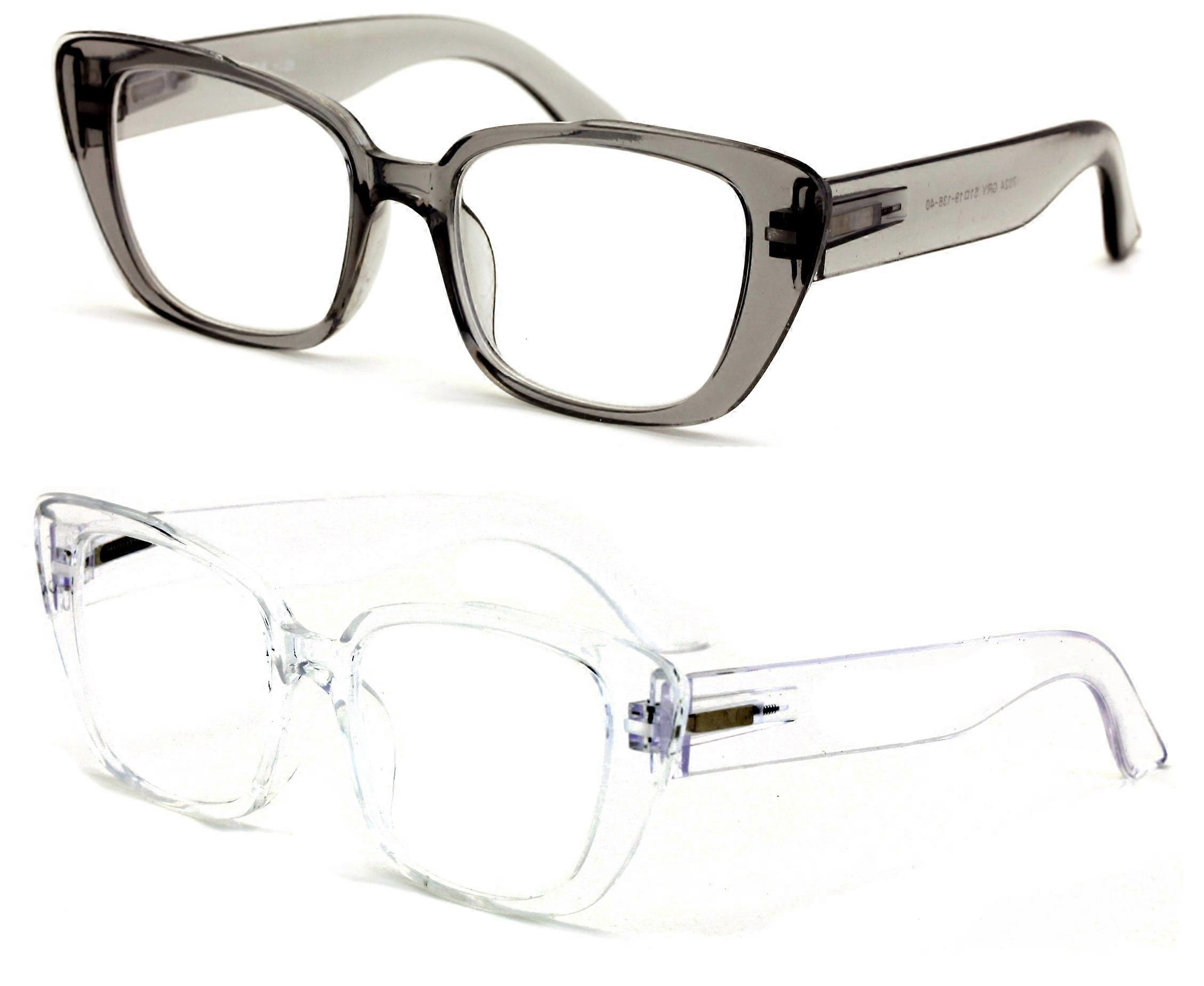2 Pairs Women Oversize Transparent Reading Glasses - Spring Hinge Reader 7024 +2.25