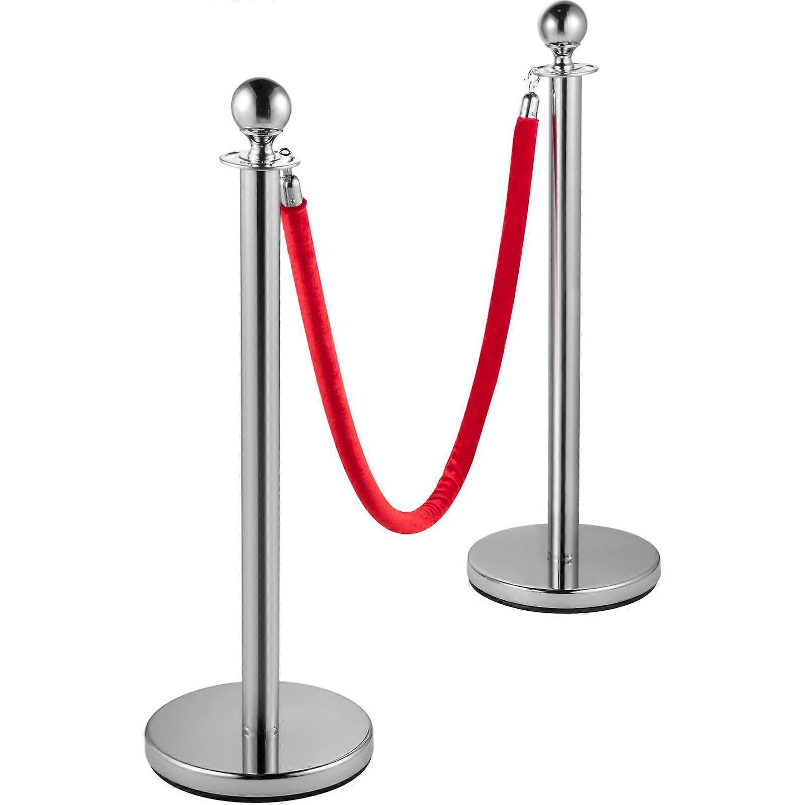 4PCS Stainless Steel Stanchion Posts Queue, Ropes Silver Post, 5FT Rope Barriers Queue Line Crowd Control Barriers for Party Supplies