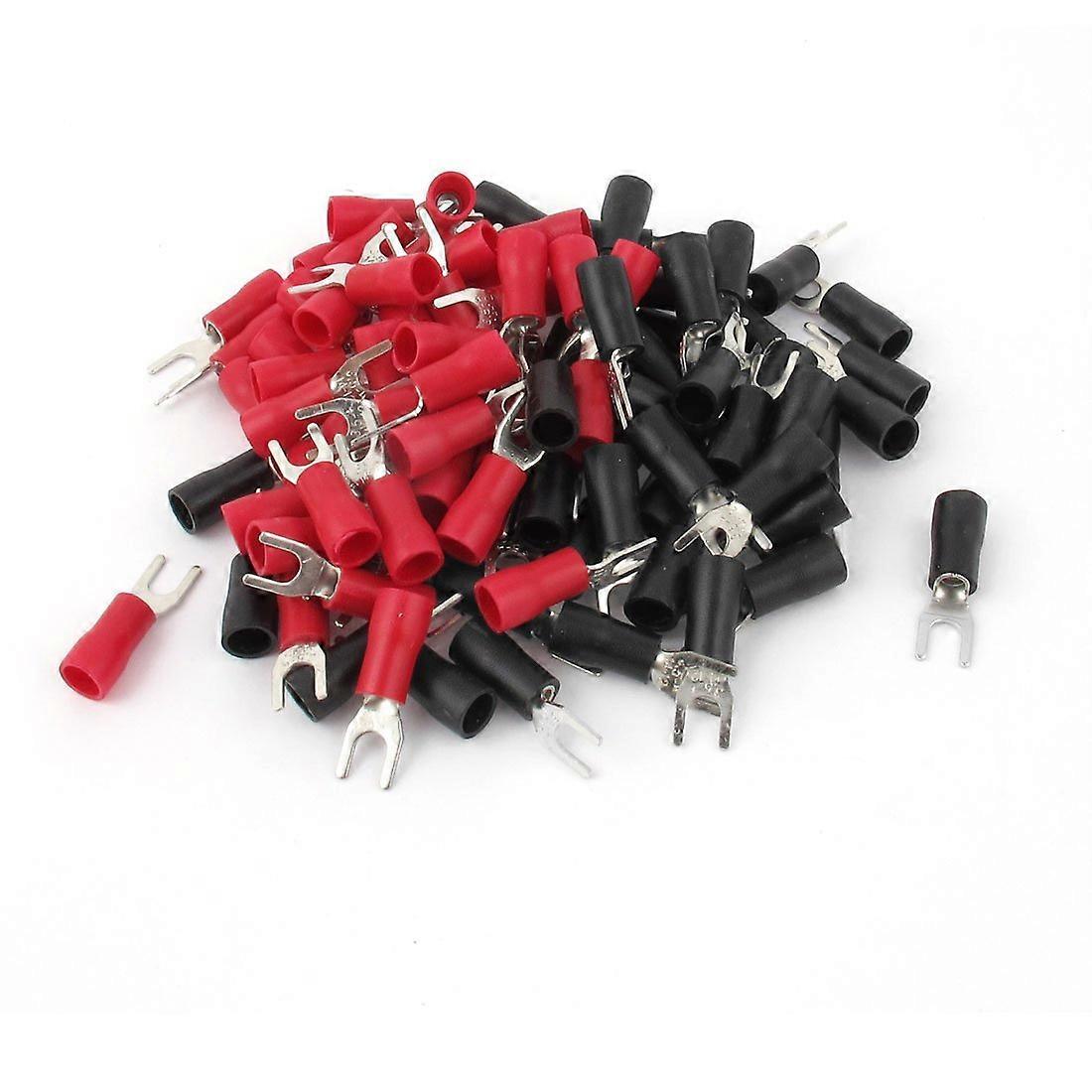 100pcs 1412 AWG Wire Cable Connector Fork Spade Terminal 8 Red Black Insulated Crimp Connectors For Automotive Wiring