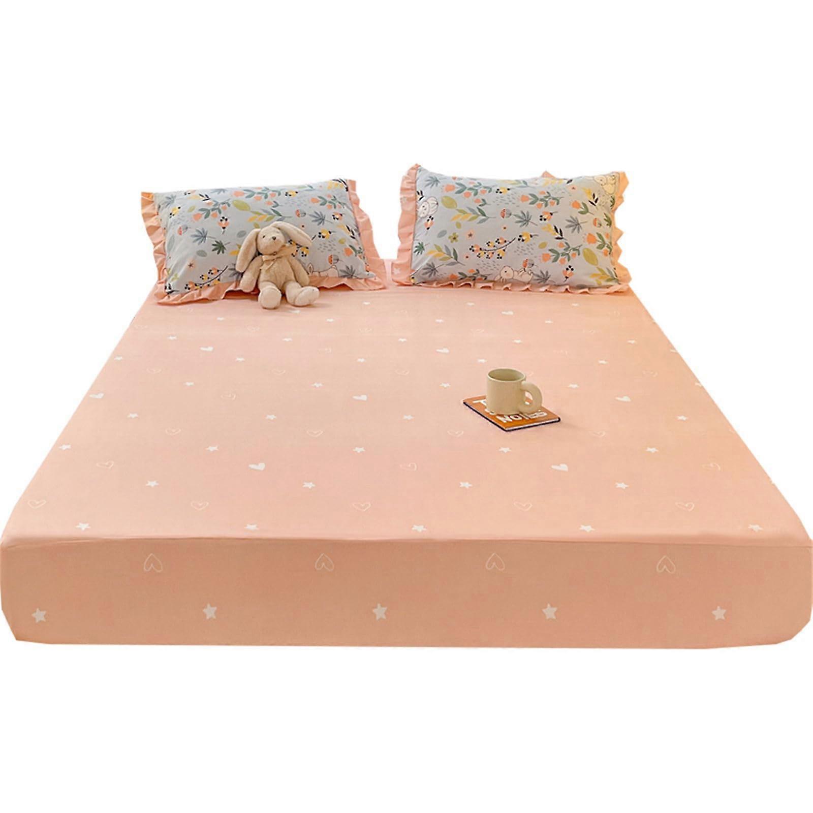 Microfiber Fitted Sheet Love Heart Pattern Deep Pocket 28cm Soft Breathable 200x220x28cm Pink
