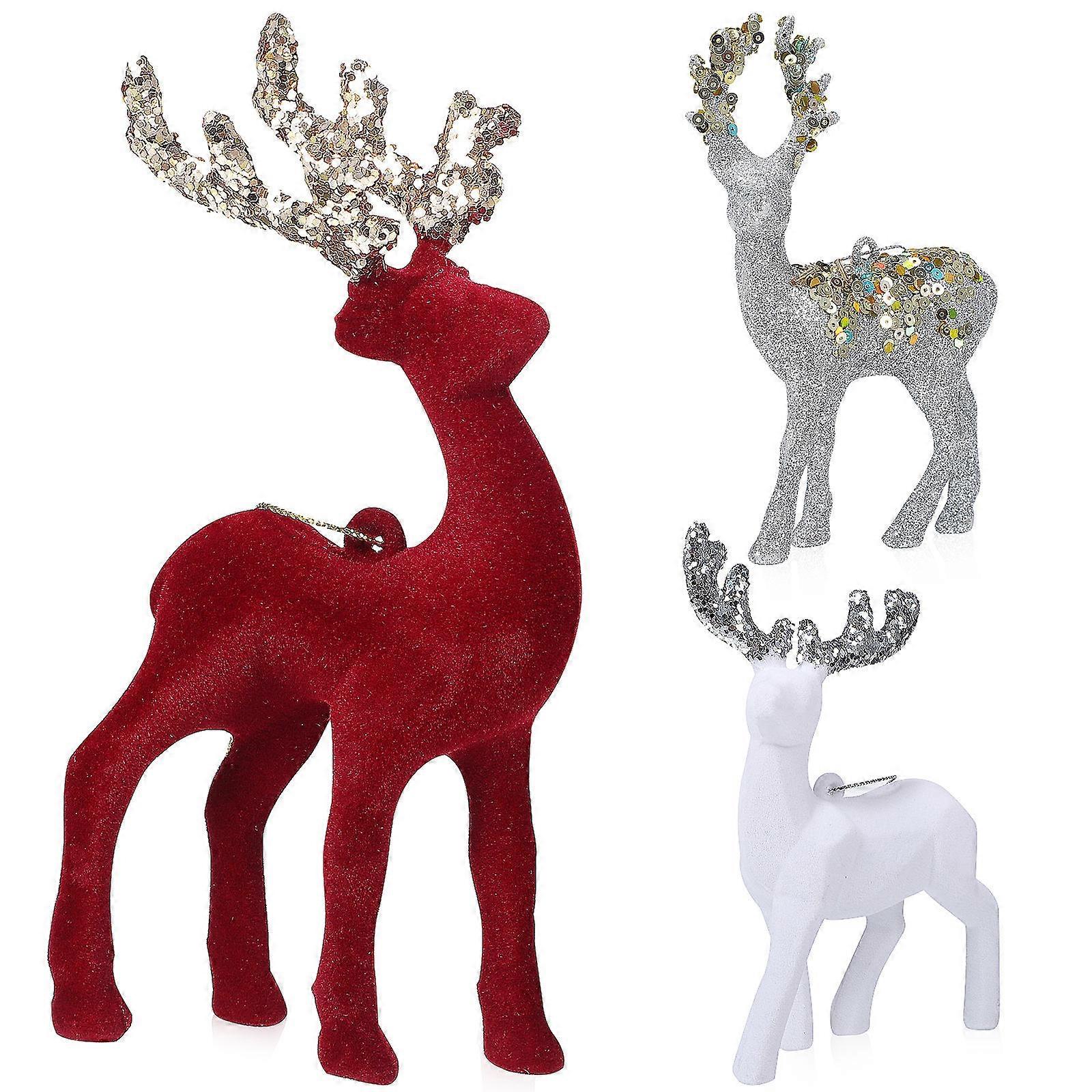 Miniature Deer Figurines Flocking Deer Ornaments for Hanging 6Pcs